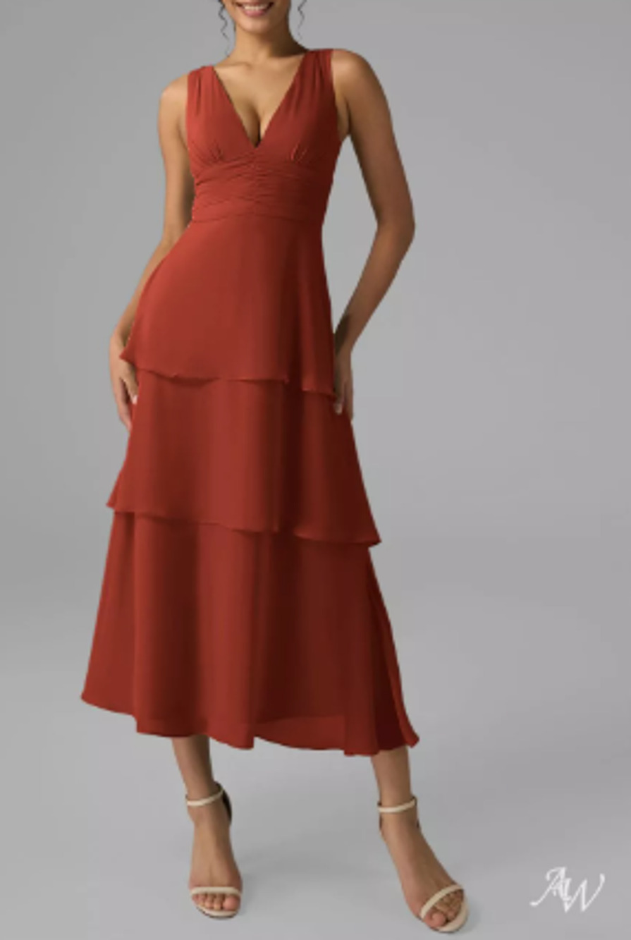 AW BRIDAL 6 S rust red Elissa prom bridesmaid party formal midi dress NEW b31